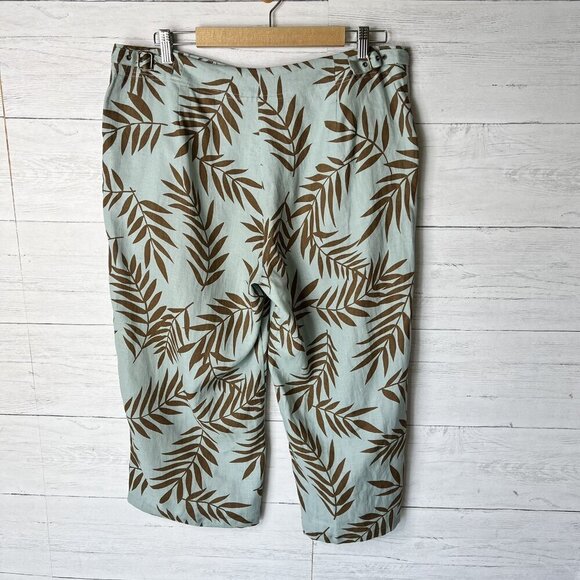 Ralsey Pants Womens Size 14P Teal & Brown Foliage 100% Linen Wide Leg Cropped - Picture 9 of 16